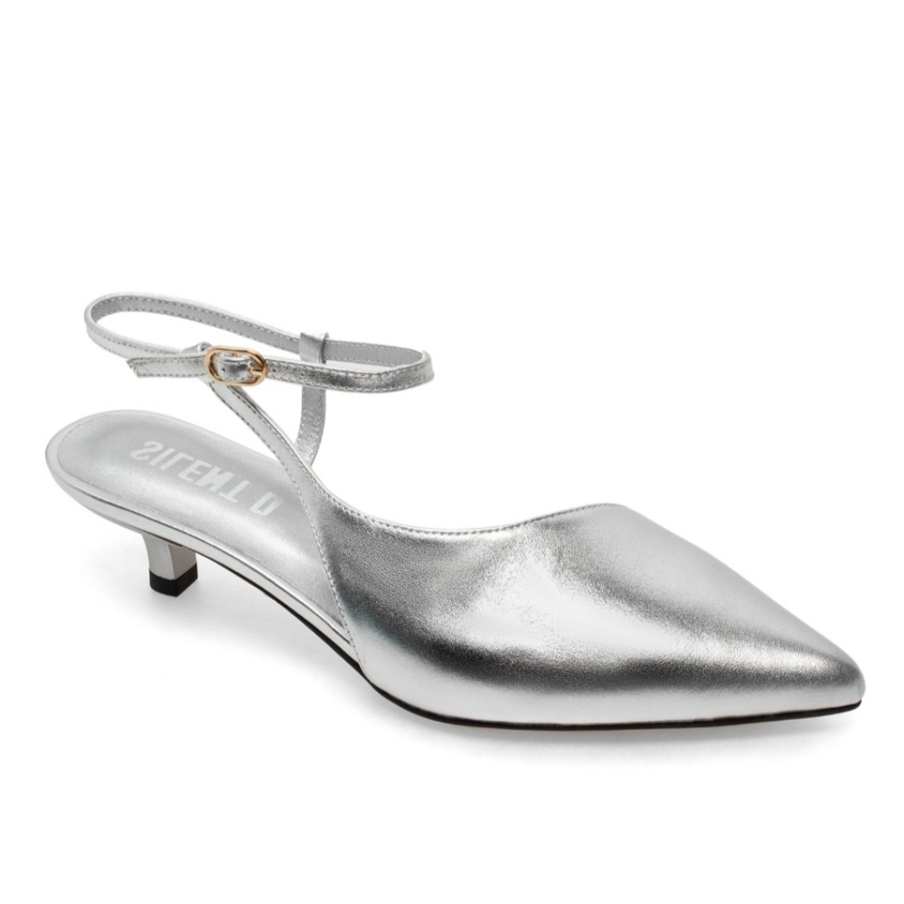 Silent D , Cabi kitten heels, pale silver leather ,size 40 m